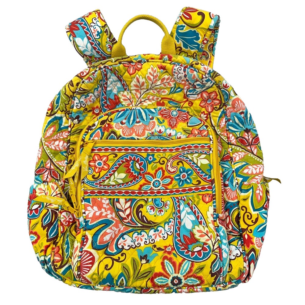VERA BRADLEY Backpack Provencal Yellow Floral Paisley Colorful Quilted